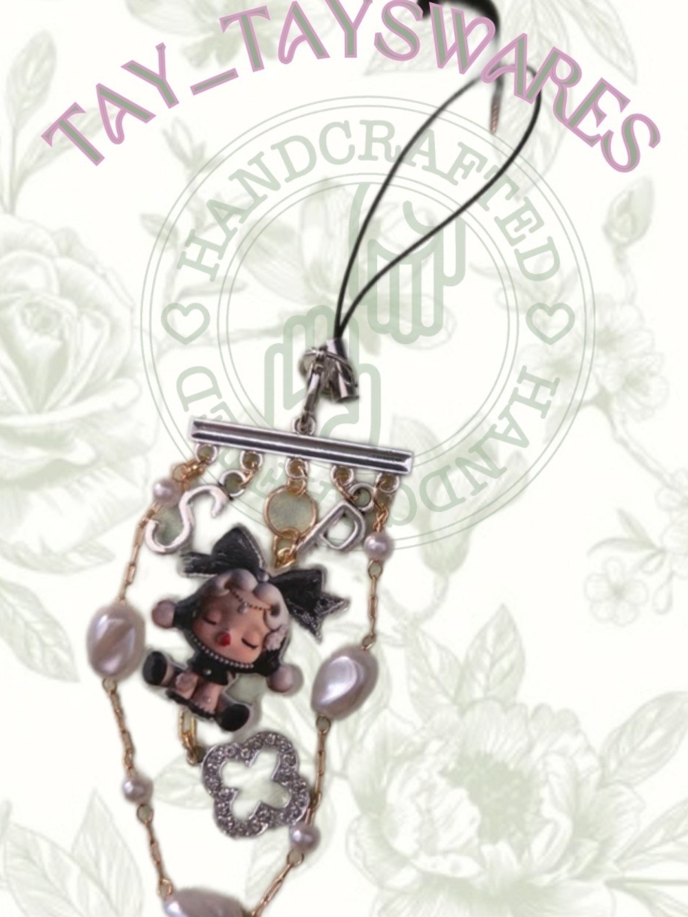 Hand Crafted Skull Panda Acrylic Focal Phone Charm/keychain
